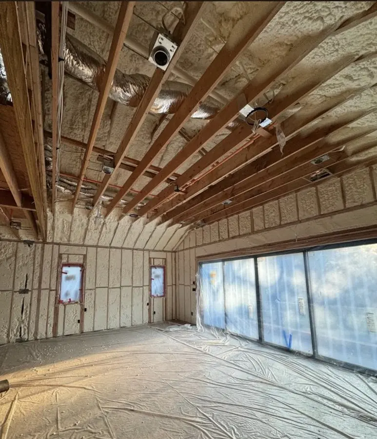 Interior walls and ceiling insulated with spray foam during new construction in Vadnais Heights